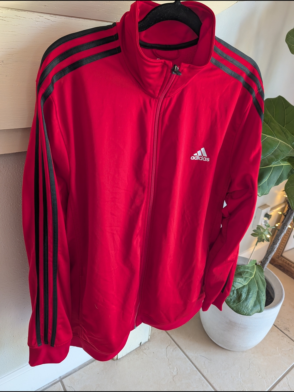 adidas Red Track Jacket with Black Stripes